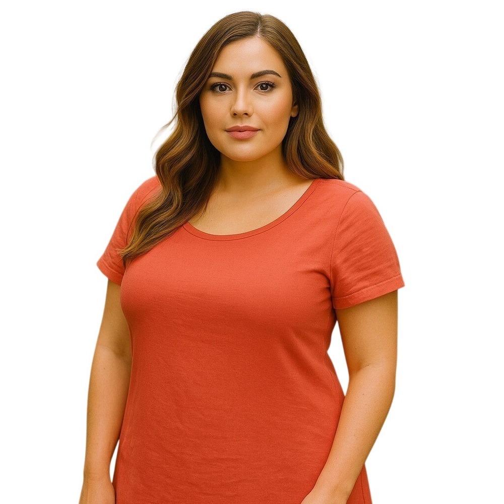 L.L.Bean Linen Lagenlook Minimalist Dress Short Sleeve Casual Coral Pink 26W EUC